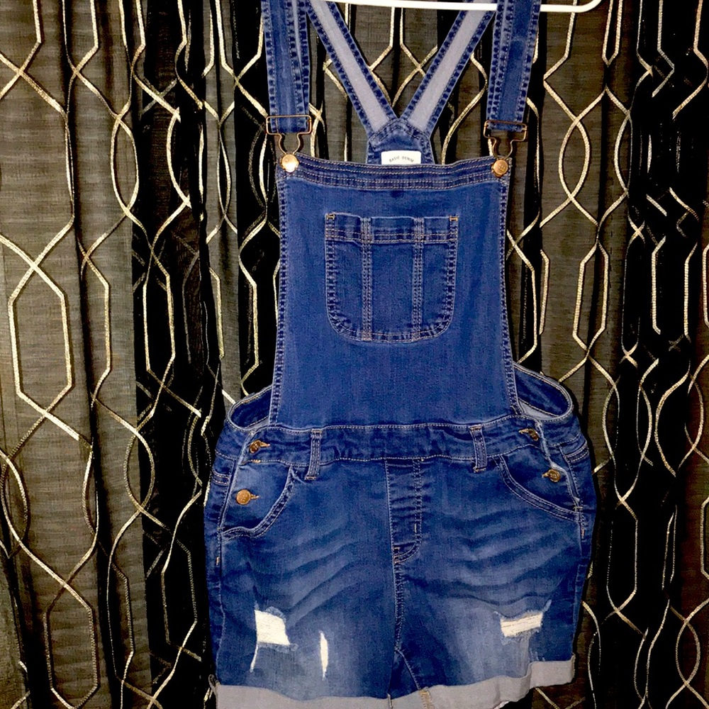 Ripped jean shorts overalls